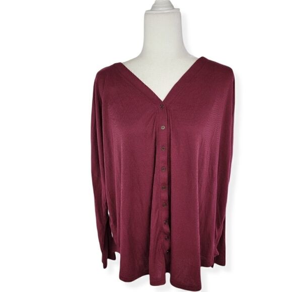 a.n.a Long Sleeve buttoned Rib knit shirt in Burgundy Petite XL NWT - Picture 1 of 3